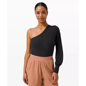 Lululemon Women's Black Asymmetrical One Shoulder Long Sleeve Ribbed Bodysuit, 8
